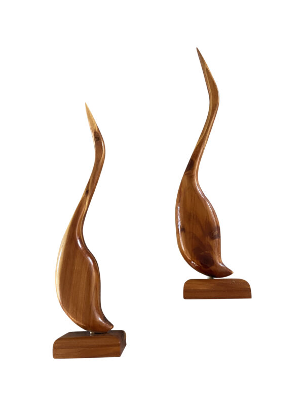 MCM Danish Teak Crane- Herons Set / Vintage Solid Teak Bird Statues / Danish Mod