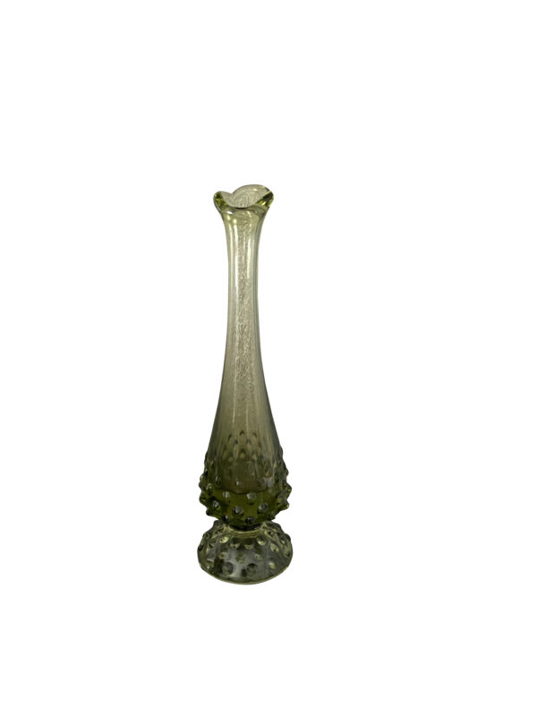 MCM Swung Vase/Fenton Green Glass Hobnail/MCM Green Vase