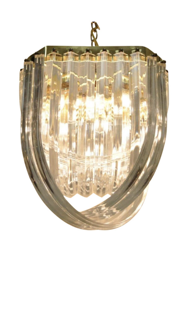 Hollywood Regency Lucite Ribbon Chandelier / Vintage Lucite Swag Light Fixture - Image 2