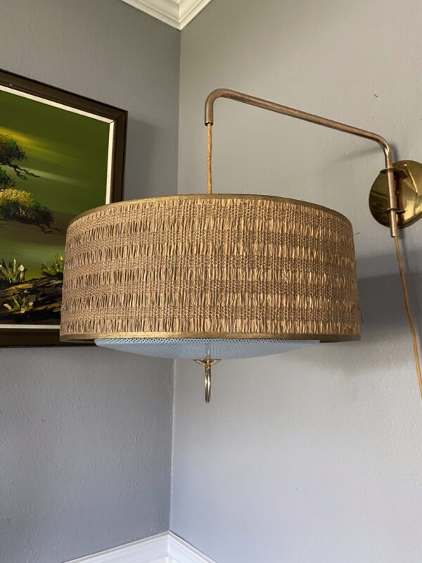 MCM Counterweight Hanging Lamp / Mid Century Modern Drum Light - Image 9