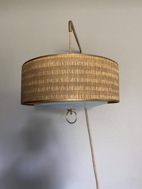 MCM Counterweight Hanging Lamp / Mid Century Modern Drum Light - Image 8