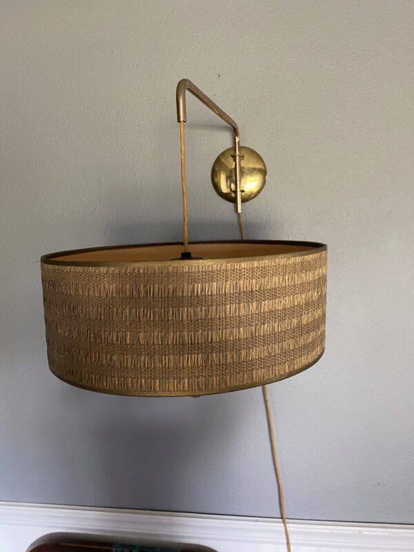 MCM Counterweight Hanging Lamp / Mid Century Modern Drum Light - Image 7