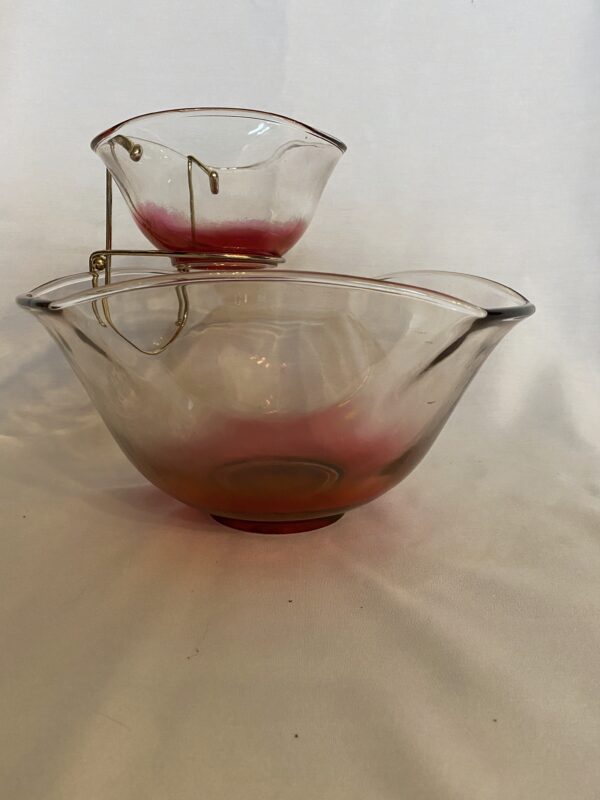 Vintage Cranberry/Ruby Glass Chip And Dip Bowl Set / Indiana Glass - Image 2
