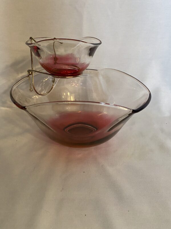 Vintage Cranberry/Ruby Glass Chip And Dip Bowl Set / Indiana Glass - Image 3
