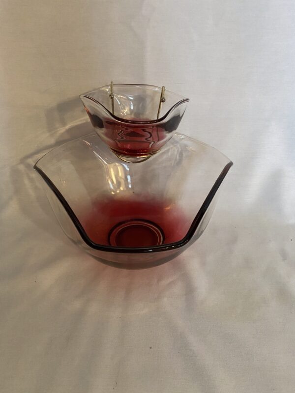 Vintage Cranberry/Ruby Glass Chip And Dip Bowl Set / Indiana Glass - Image 7