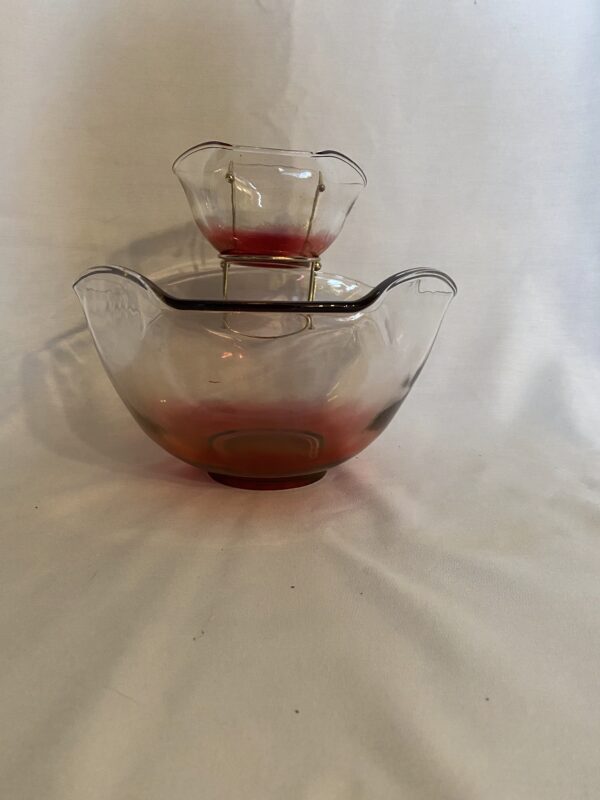 Vintage Cranberry/Ruby Glass Chip And Dip Bowl Set / Indiana Glass - Image 4