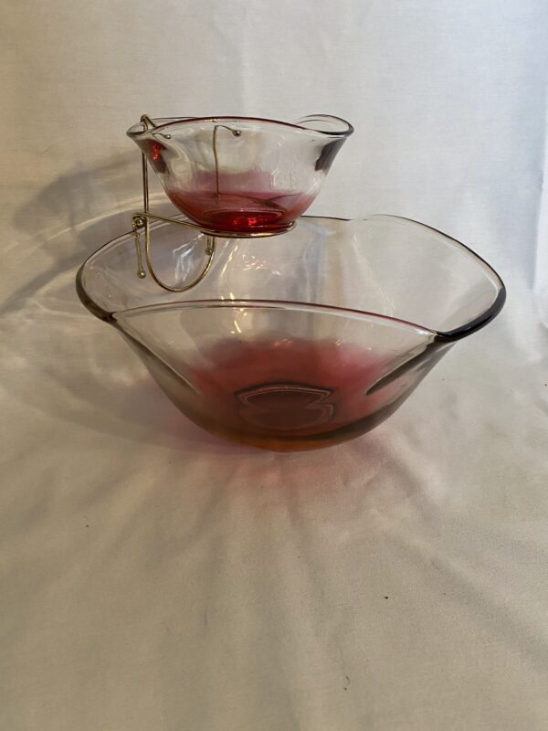 Vintage Cranberry/Ruby Glass Chip And Dip Bowl Set / Indiana Glass - Image 6