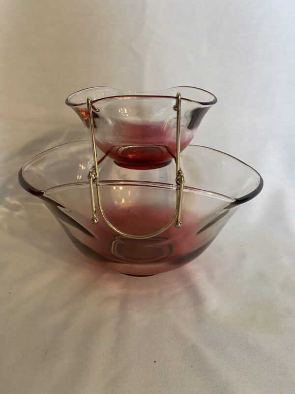 Vintage Cranberry/Ruby Glass Chip And Dip Bowl Set / Indiana Glass - Image 8