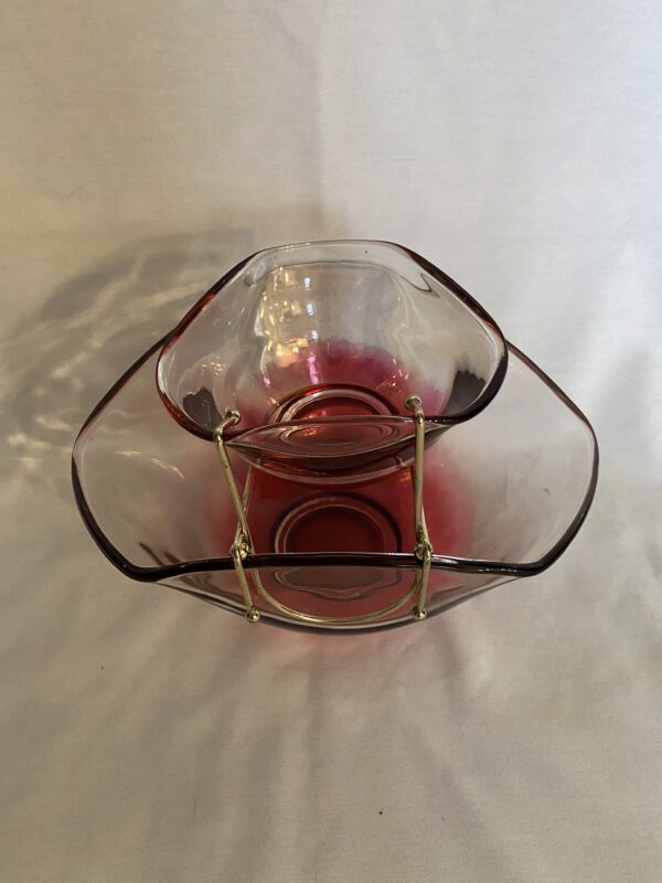 Vintage Cranberry/Ruby Glass Chip And Dip Bowl Set / Indiana Glass - Image 9