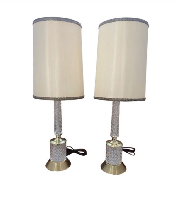 Pair (2) Vintage Cut Crystal Lamps with Original Shade