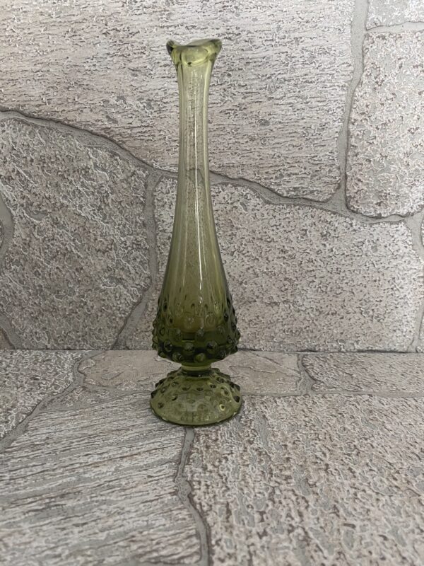 MCM Swung Vase/Fenton Green Glass Hobnail/MCM Green Vase - Image 3