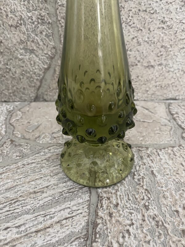 MCM Swung Vase/Fenton Green Glass Hobnail/MCM Green Vase - Image 4