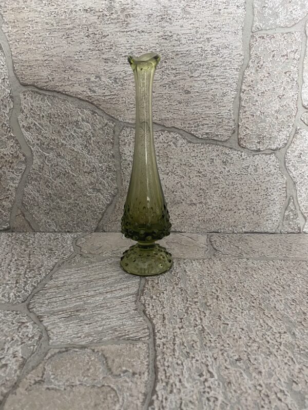 MCM Swung Vase/Fenton Green Glass Hobnail/MCM Green Vase - Image 5