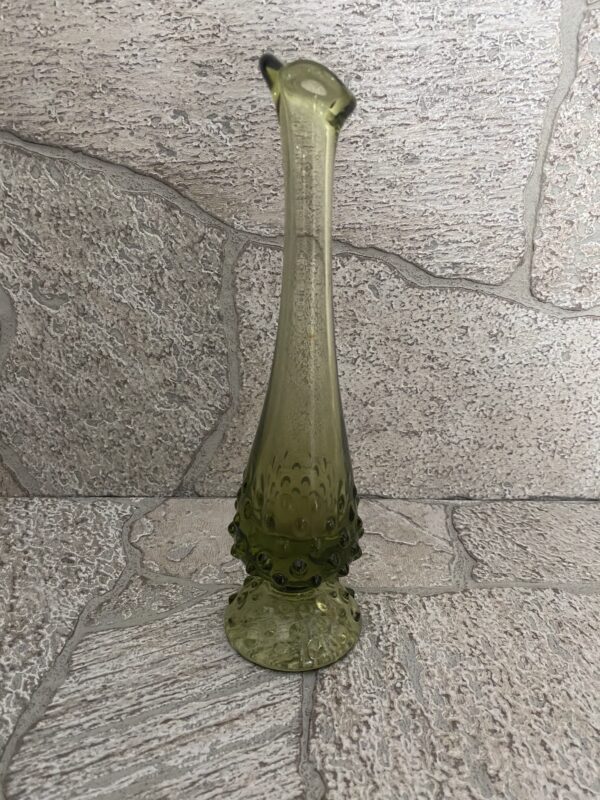 MCM Swung Vase/Fenton Green Glass Hobnail/MCM Green Vase - Image 6