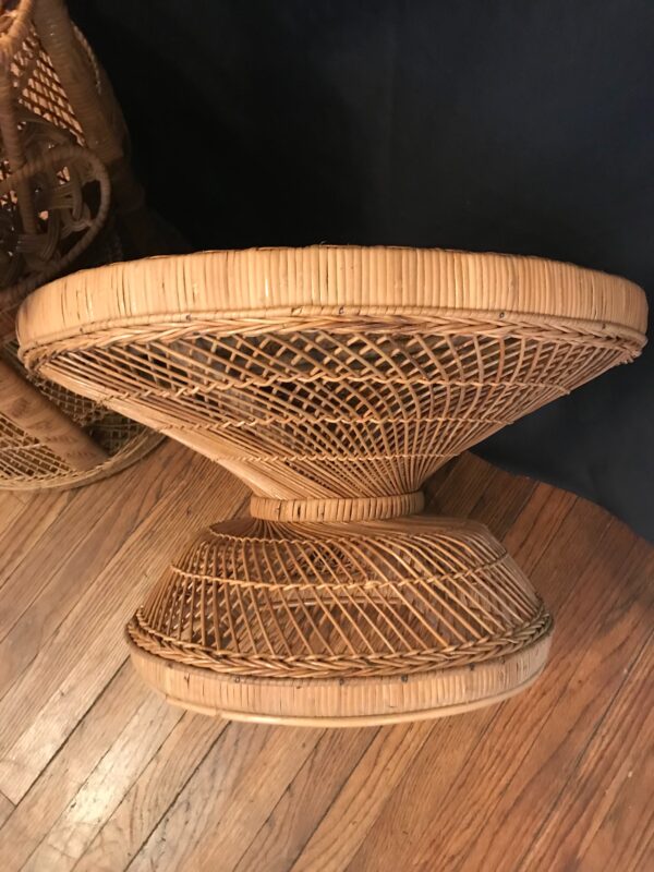 Vintage Peacock Wicker TABLES. Emmanuelle. Rare Find! Rattan Tables (2) - Image 7