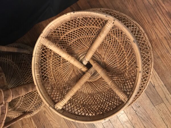 Vintage Peacock Wicker TABLES. Emmanuelle. Rare Find! Rattan Tables (2) - Image 8
