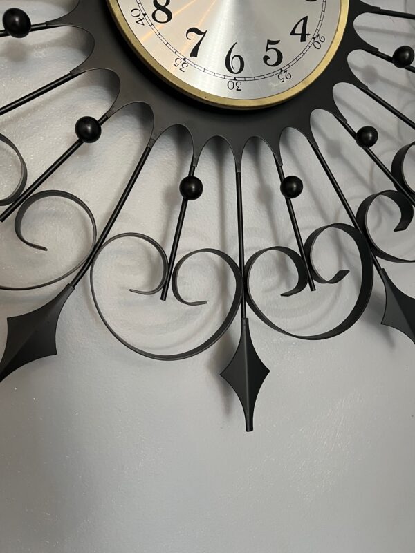 Vintage Starburst Black Metal Wall Clock/ MCM Welby Sunburst Clock - Image 3