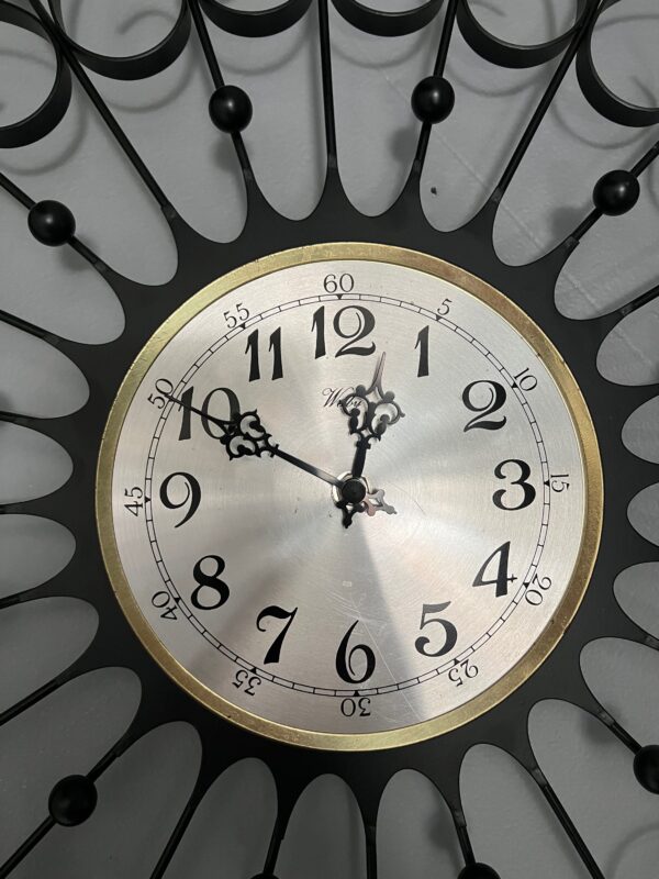 Vintage Starburst Black Metal Wall Clock/ MCM Welby Sunburst Clock - Image 4
