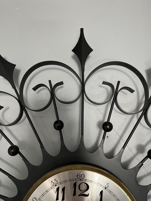 Vintage Starburst Black Metal Wall Clock/ MCM Welby Sunburst Clock - Image 5