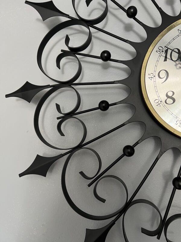 Vintage Starburst Black Metal Wall Clock/ MCM Welby Sunburst Clock - Image 6