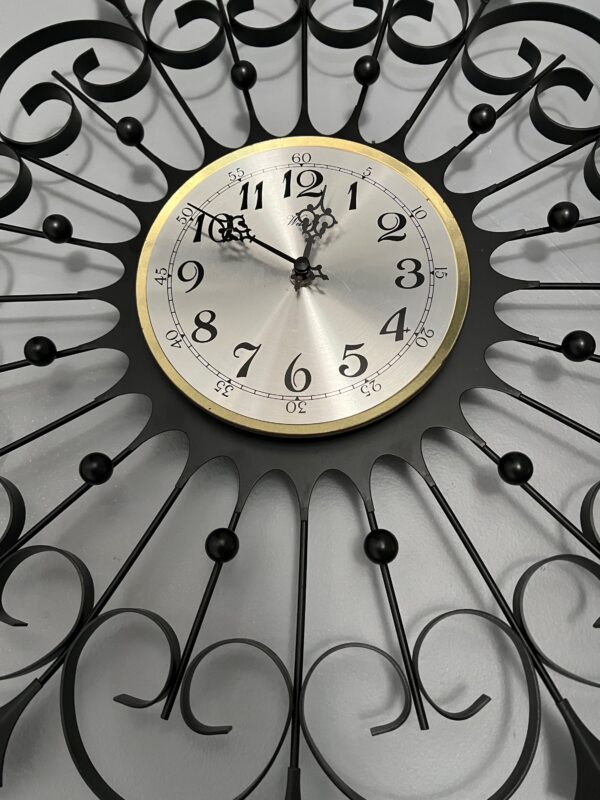 Vintage Starburst Black Metal Wall Clock/ MCM Welby Sunburst Clock - Image 7