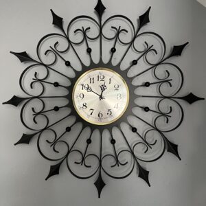 Vintage Starburst Black Metal Wall Clock/ MCM Welby Sunburst Clock