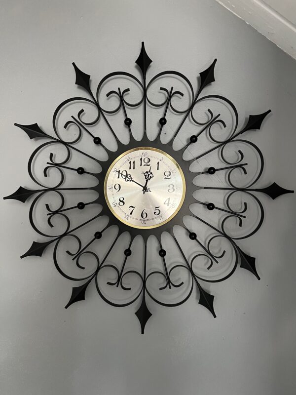 Vintage Starburst Black Metal Wall Clock/ MCM Welby Sunburst Clock