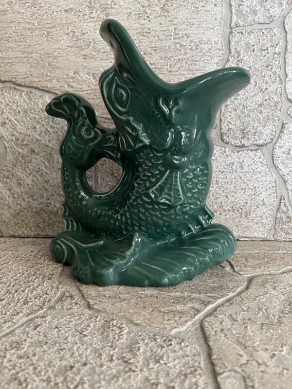 Vintage Emerald Green Gurgling Fish Sculpture / Koi Fish Vase - Image 7