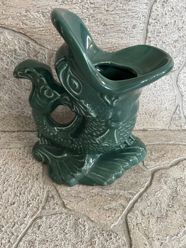 Vintage Emerald Green Gurgling Fish Sculpture / Koi Fish Vase - Image 8