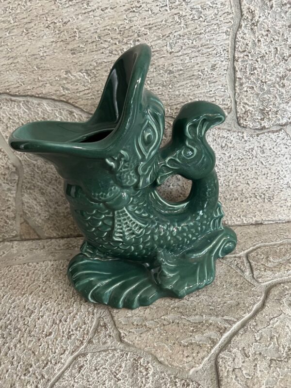 Vintage Emerald Green Gurgling Fish Sculpture / Koi Fish Vase - Image 10