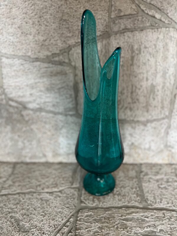 MCM Blue Swung-Swag Vase / LE Smith Double Dip Aqua Blue Pedestal Vase - Image 2