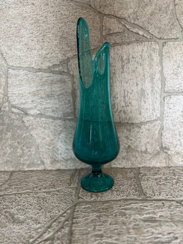 MCM Blue Swung-Swag Vase / LE Smith Double Dip Aqua Blue Pedestal Vase - Image 3