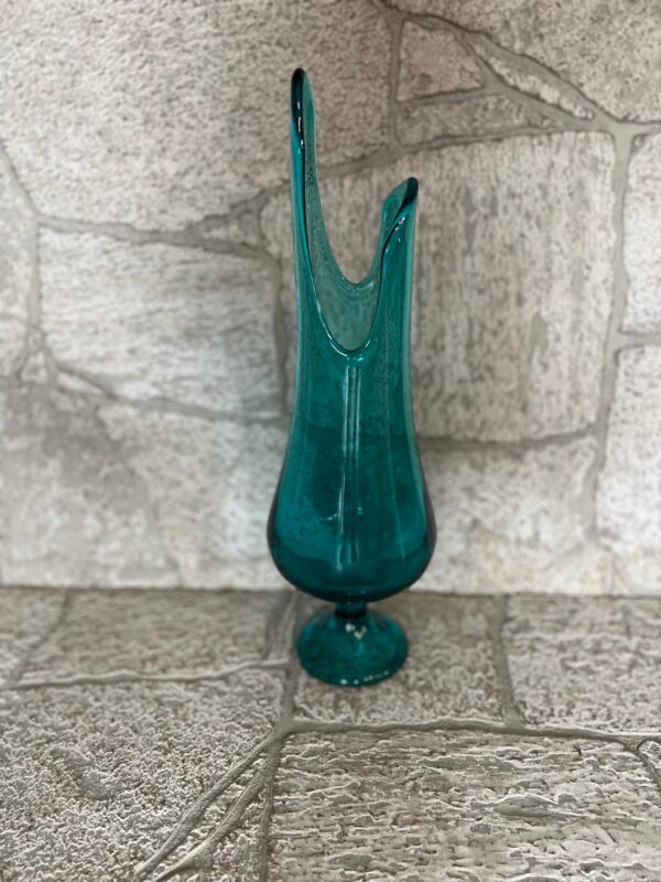 MCM Blue Swung-Swag Vase / LE Smith Double Dip Aqua Blue Pedestal Vase - Image 4