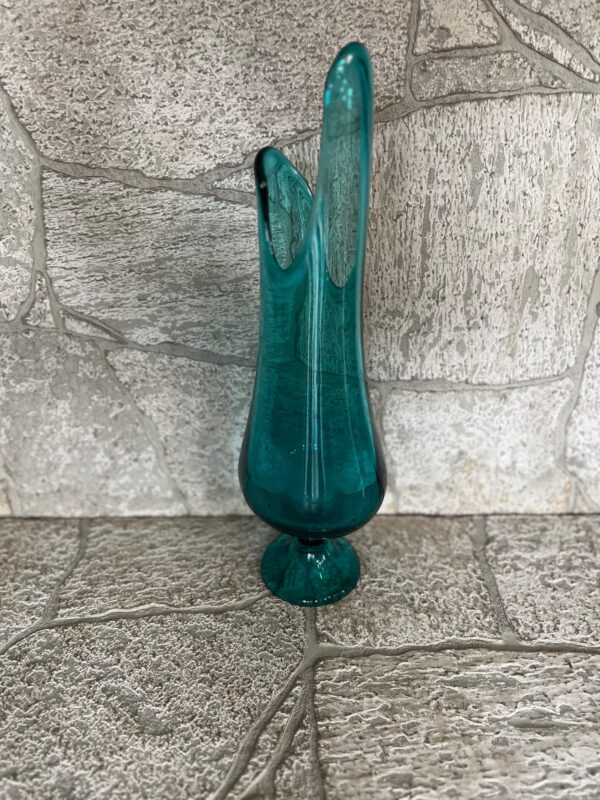 MCM Blue Swung-Swag Vase / LE Smith Double Dip Aqua Blue Pedestal Vase - Image 5