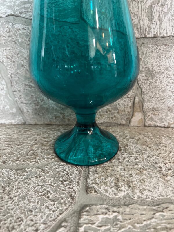 MCM Blue Swung-Swag Vase / LE Smith Double Dip Aqua Blue Pedestal Vase - Image 6