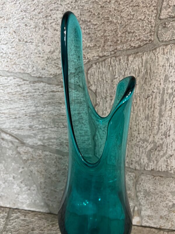 MCM Blue Swung-Swag Vase / LE Smith Double Dip Aqua Blue Pedestal Vase - Image 8