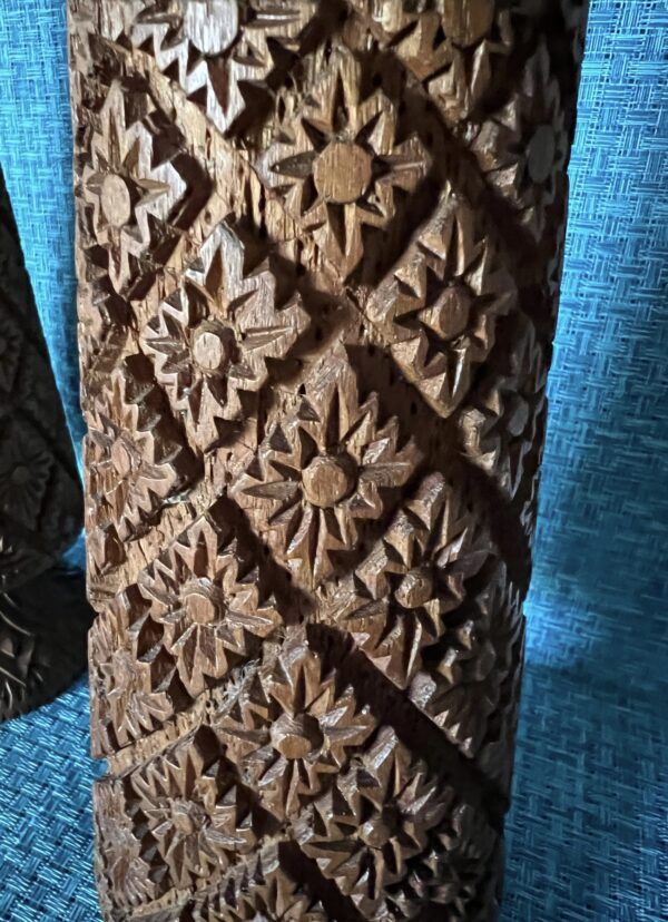 Vintage Hand Carved Teak Wood Vase Pair / Vintage Tiki Wood Craved Vase Set - Image 3