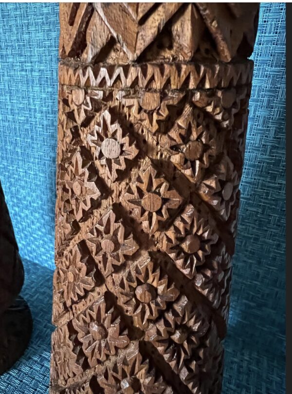 Vintage Hand Carved Teak Wood Vase Pair / Vintage Tiki Wood Craved Vase Set - Image 5