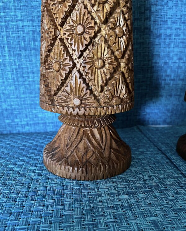 Vintage Hand Carved Teak Wood Vase Pair / Vintage Tiki Wood Craved Vase Set - Image 8