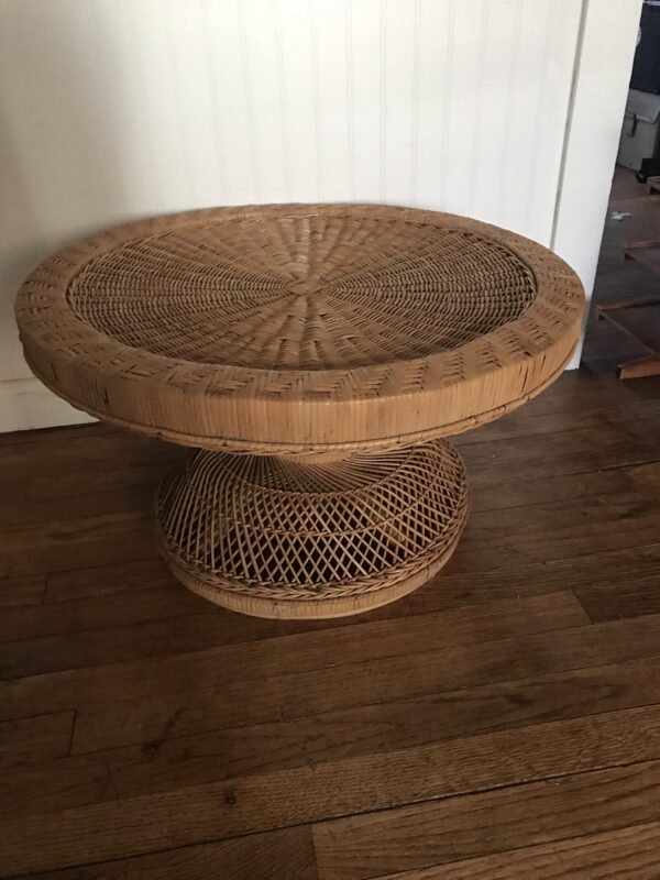Vintage Peacock Wicker TABLES. Emmanuelle. Rare Find! Rattan Tables (2) - Image 3
