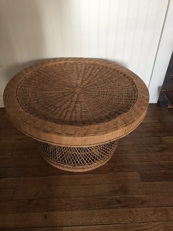 Vintage Peacock Wicker TABLES. Emmanuelle. Rare Find! Rattan Tables (2) - Image 4