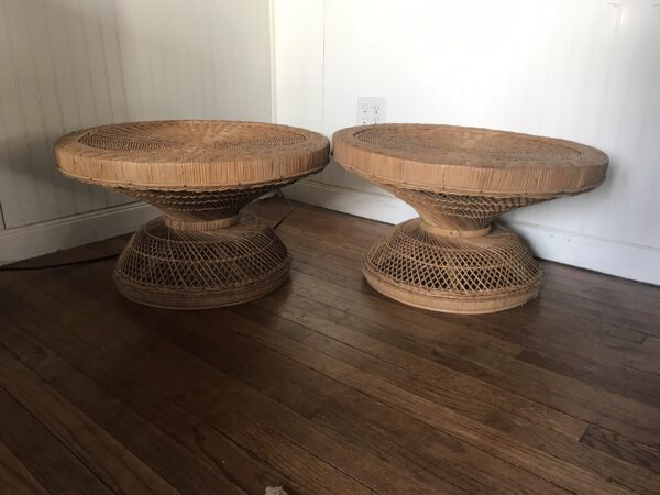 Vintage Peacock Wicker TABLES. Emmanuelle. Rare Find! Rattan Tables (2) - Image 5