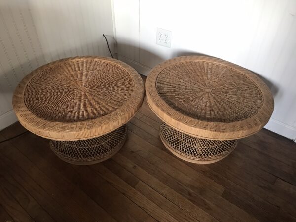 Vintage Peacock Wicker TABLES. Emmanuelle. Rare Find! Rattan Tables (2) - Image 2