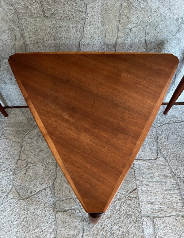 Dux MCM Triangle Teak Nesting Tables/ Mid Century Modern Teak Nesting End Tables - Image 5