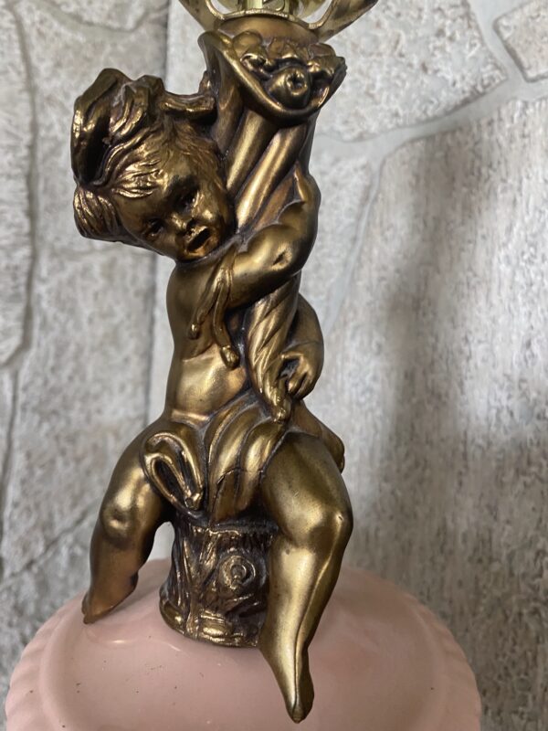 Pink Porcelain Ceramic Cherub Lamp Pair / Hollywood Regency Pink Ceramic - Image 5