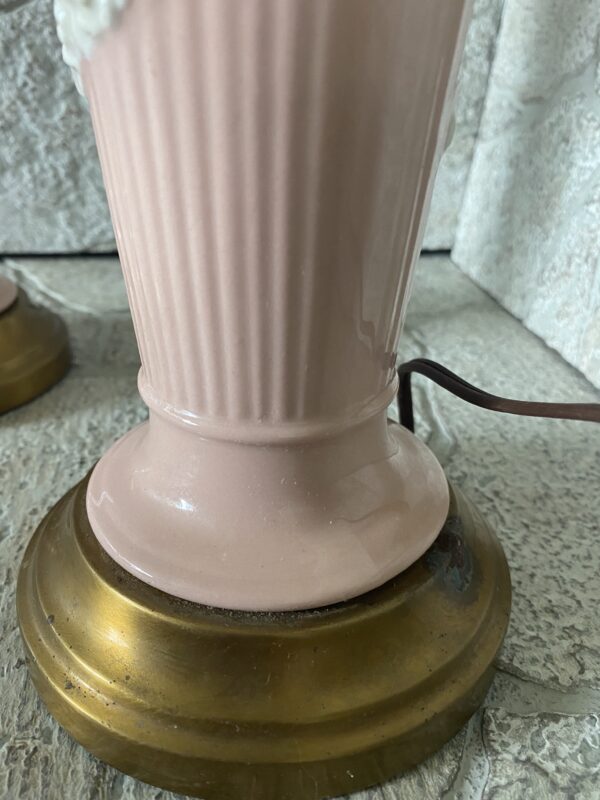 Pink Porcelain Ceramic Cherub Lamp Pair / Hollywood Regency Pink Ceramic - Image 6