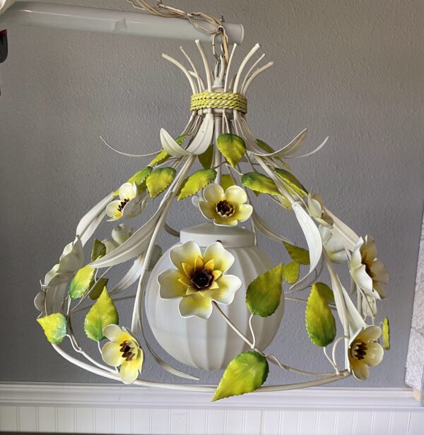 Vintage 1960’s Tole Painted Metal Floral Chandelier/ Metal Floral Sculptured - Image 8