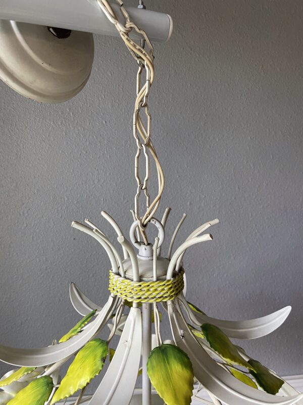 Vintage 1960’s Tole Painted Metal Floral Chandelier/ Metal Floral Sculptured - Image 7