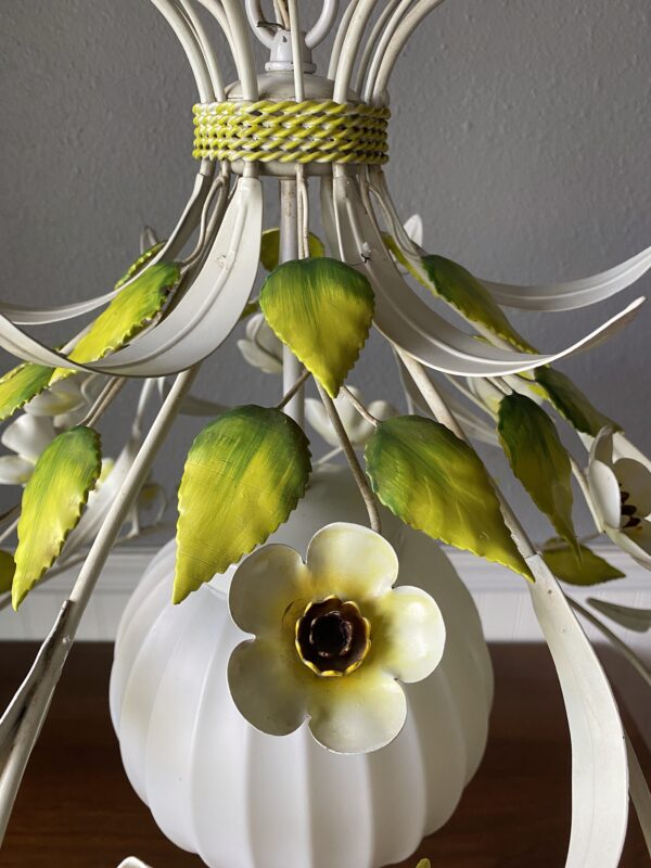 Vintage 1960’s Tole Painted Metal Floral Chandelier/ Metal Floral Sculptured - Image 6