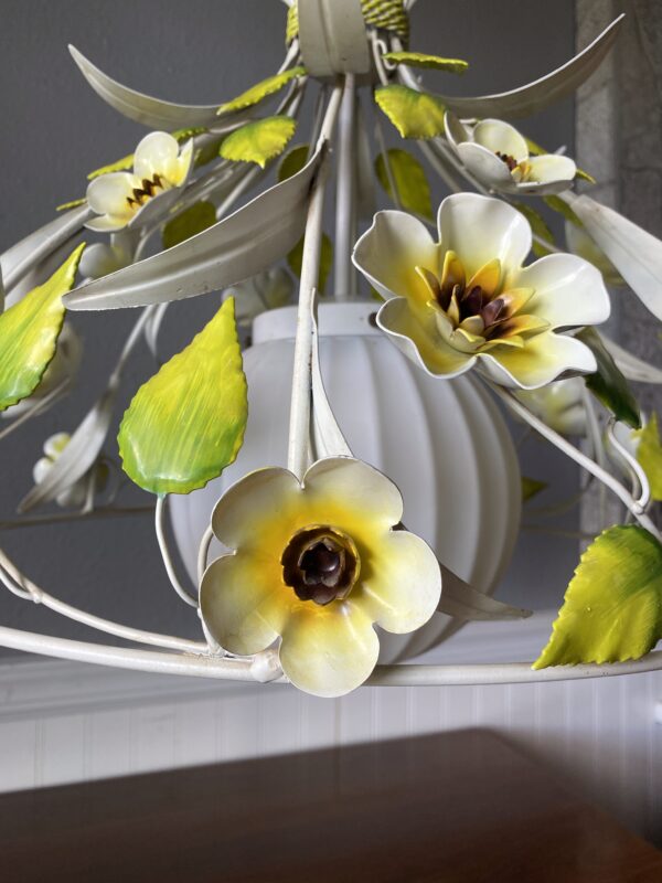 Vintage 1960’s Tole Painted Metal Floral Chandelier/ Metal Floral Sculptured - Image 4